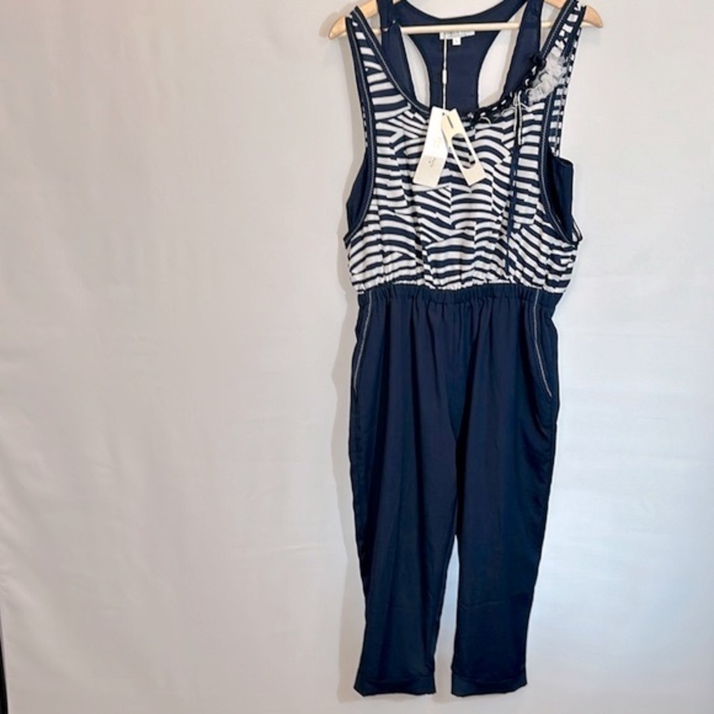 Forla Paris Womens Size L Jumpsuit Sleeveless Striped Pockets Lightweight Boho